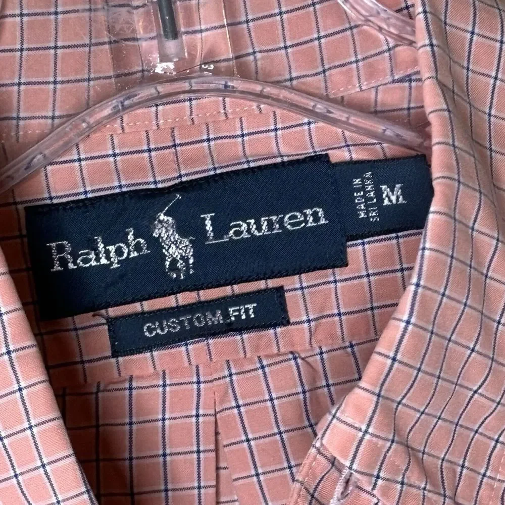 Mens‎ Ralph Lauren Medium Collared Dress Shirt PINK Checkered Horse Polo Logo